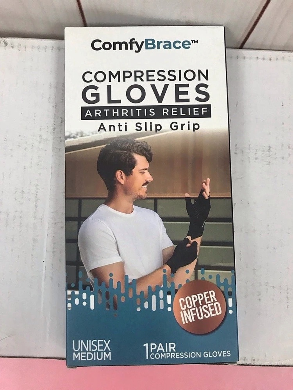 ComfyBrace Copper-Infused Compression Arthritis Gloves Black & Blue Medium